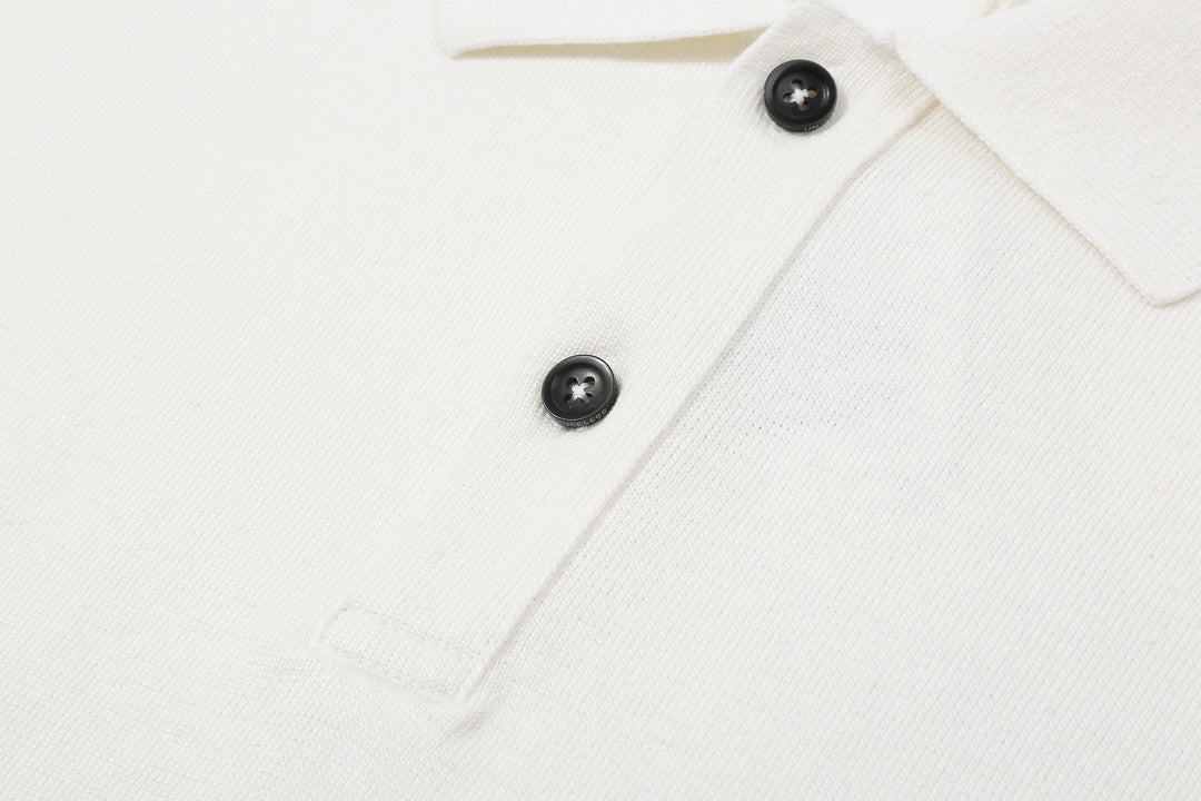 Un-Useless 170218 Plating Knit Linen Polo Shirt Made in Japan Buttons Close Up White