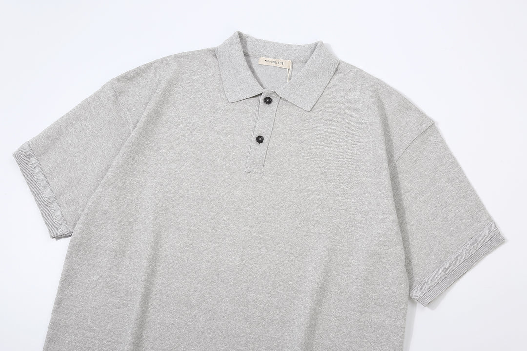 Un-Useless 170218 Plating Knit Linen Polo Shirt Made in Japan Grey Collar