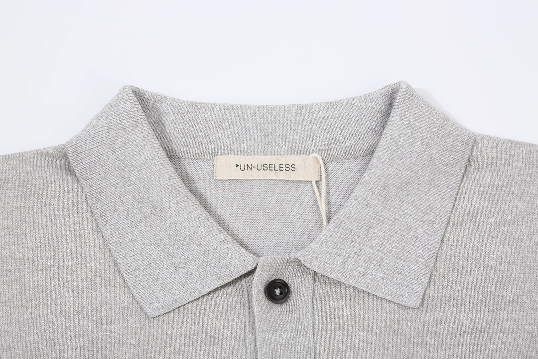 Un-Useless 170218 Plating Knit Linen Polo Shirt Made in Japan Grey Collar Close Up