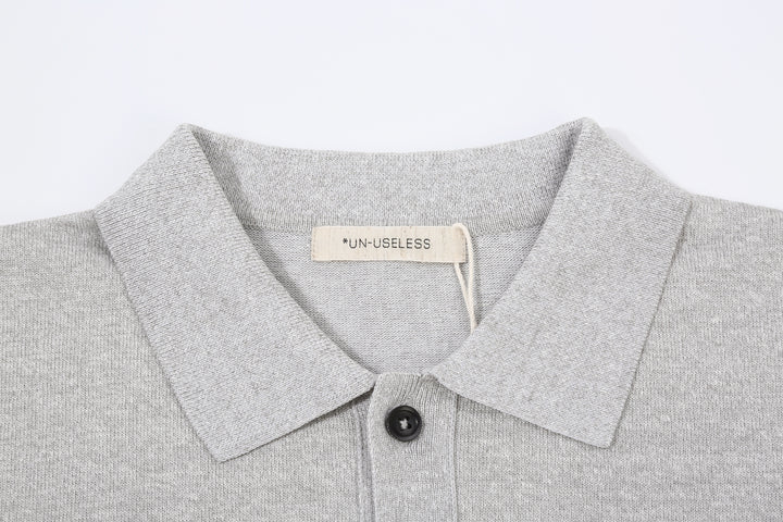 Un-Useless 170218 Plating Knit Linen Polo Shirt Made in Japan Grey Collar Close Up