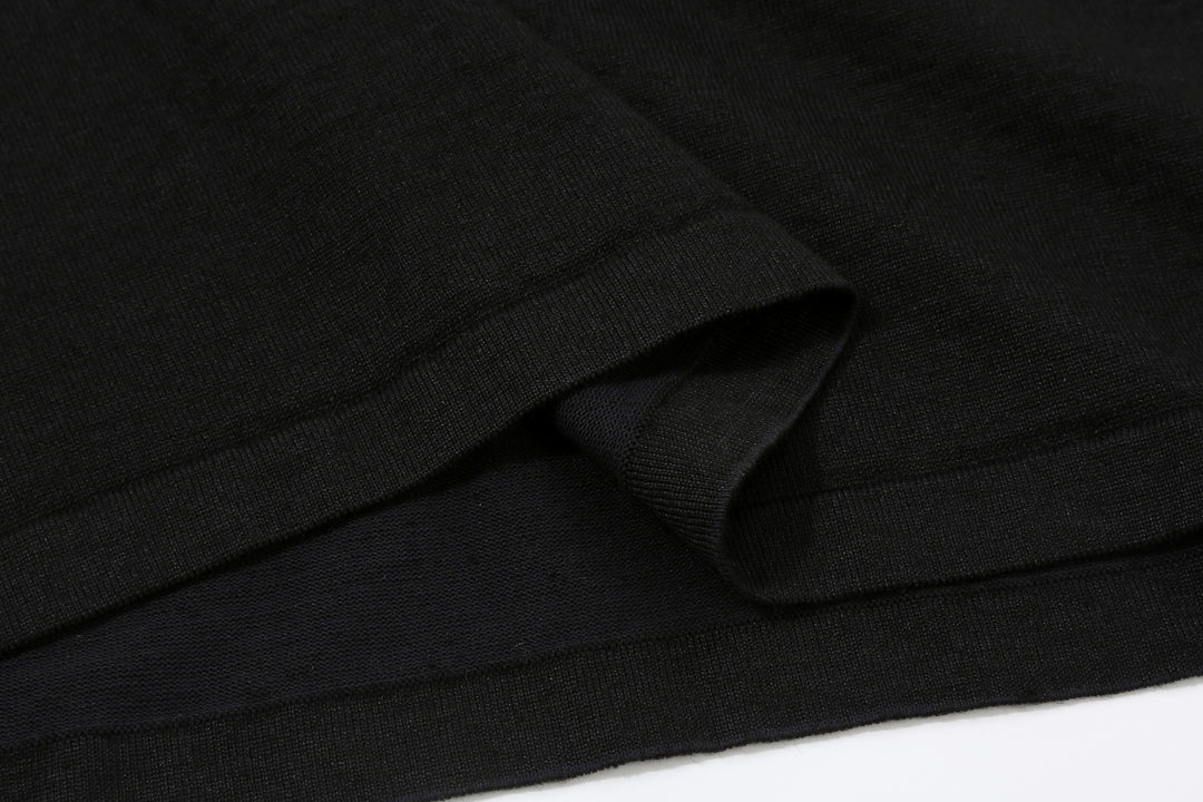 Un-Useless 170218 Plating Knit Linen Polo Shirt Made in Japan Side Slit Hem Black
