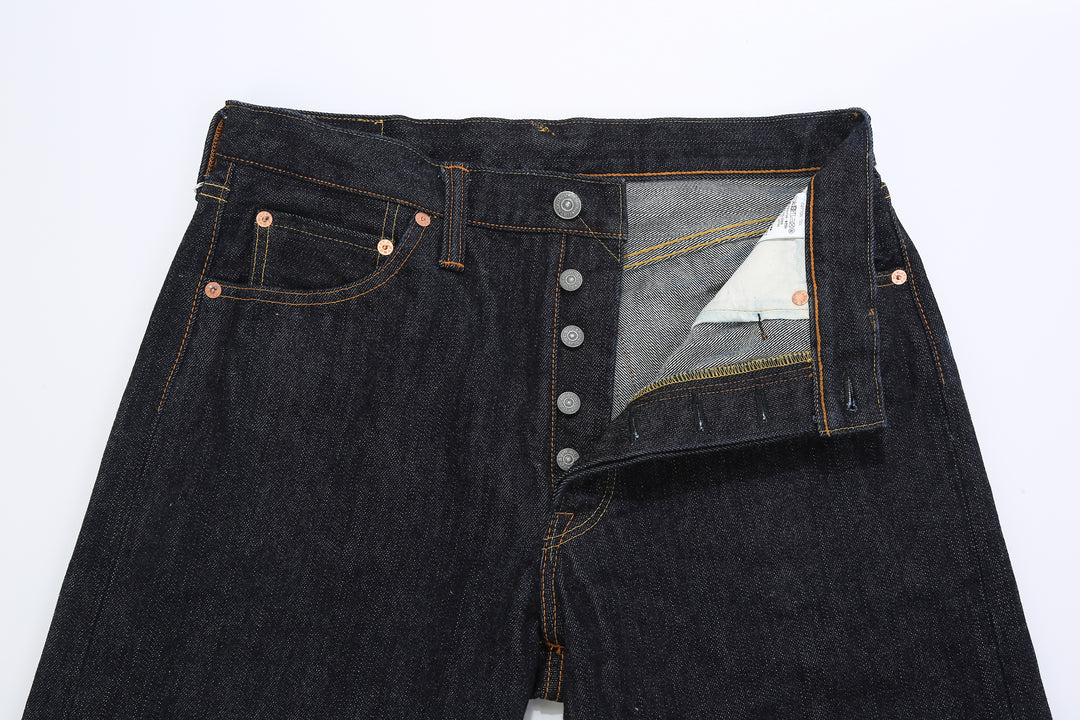 The Flat Head FN-8004 18oz selvedge denim jeans wide tapered fit indigo button