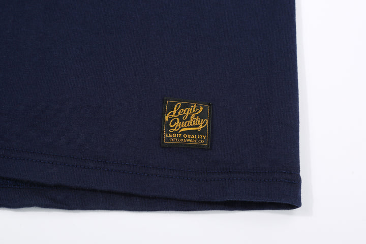 Deluxeware BSP-MNT01 10.5oz loopwheeled T-shirt with 5-needle binder neck, Mention Exclusive, made in Japan crew neck 5-Needle Binder Neck Sleeve Blue Side 