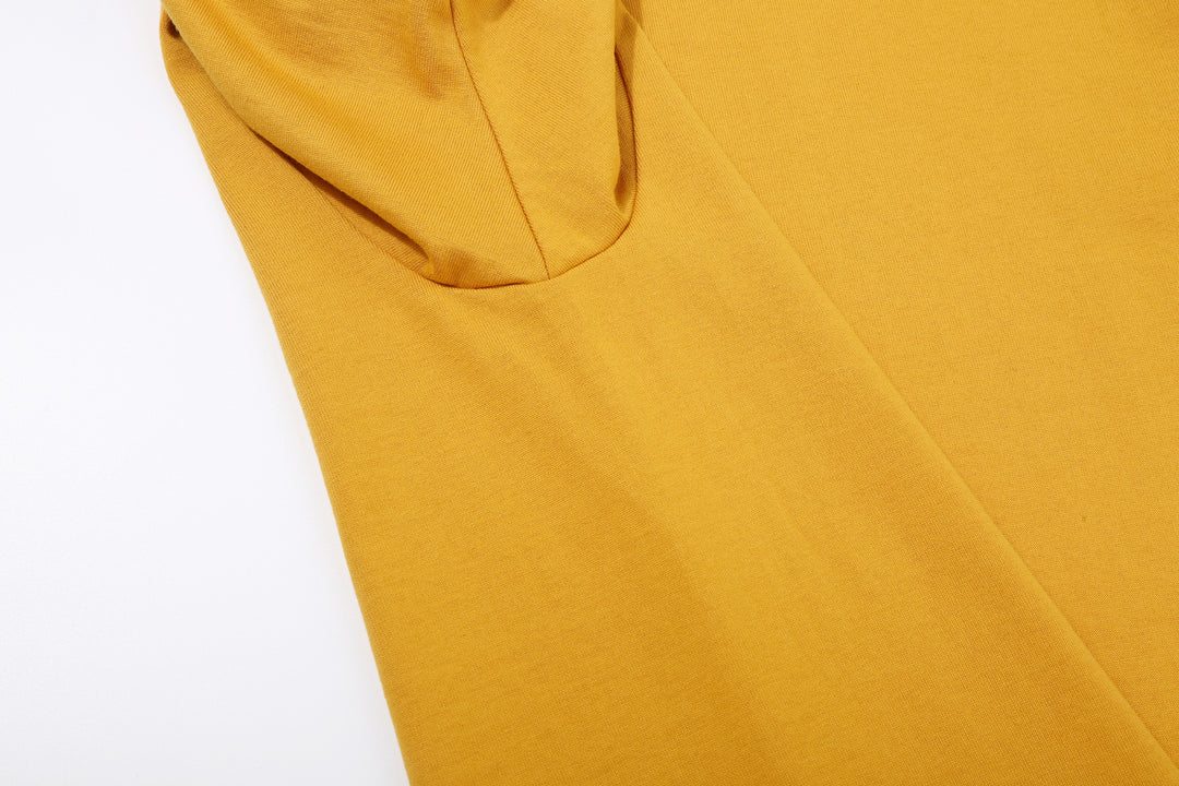 Deluxeware BSP-MNT01 10.5oz loopwheeled T-shirt with 5-needle binder neck, Mention Exclusive, made in Japan crew neck 5-Needle Binder Neck Sleeve Yellow Side 