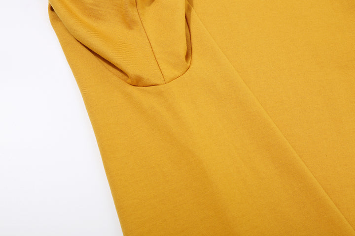 Deluxeware BSP-MNT01 10.5oz loopwheeled T-shirt with 5-needle binder neck, Mention Exclusive, made in Japan crew neck 5-Needle Binder Neck Sleeve Yellow Side 