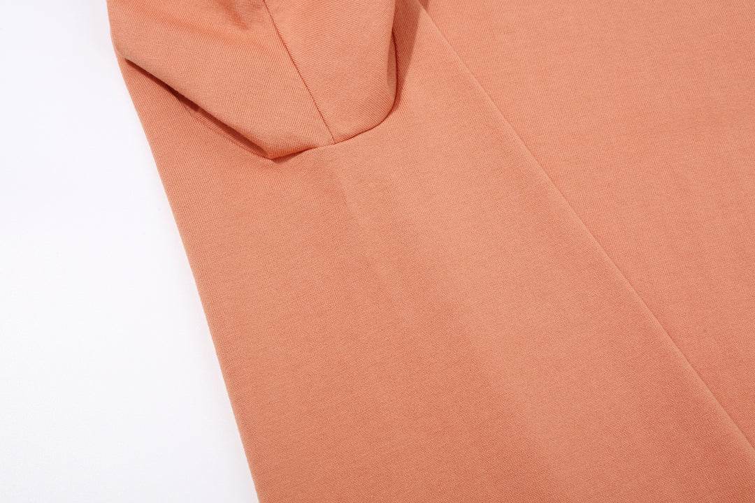 Deluxeware BSP-MNT01 10.5oz loopwheeled T-shirt with 5-needle binder neck, Mention Exclusive, made in Japan crew neck 5-Needle Binder Neck Sleeve Pink Side 