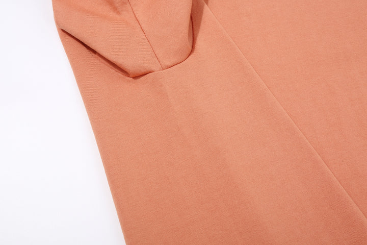Deluxeware BSP-MNT01 10.5oz loopwheeled T-shirt with 5-needle binder neck, Mention Exclusive, made in Japan crew neck 5-Needle Binder Neck Sleeve Pink Side 
