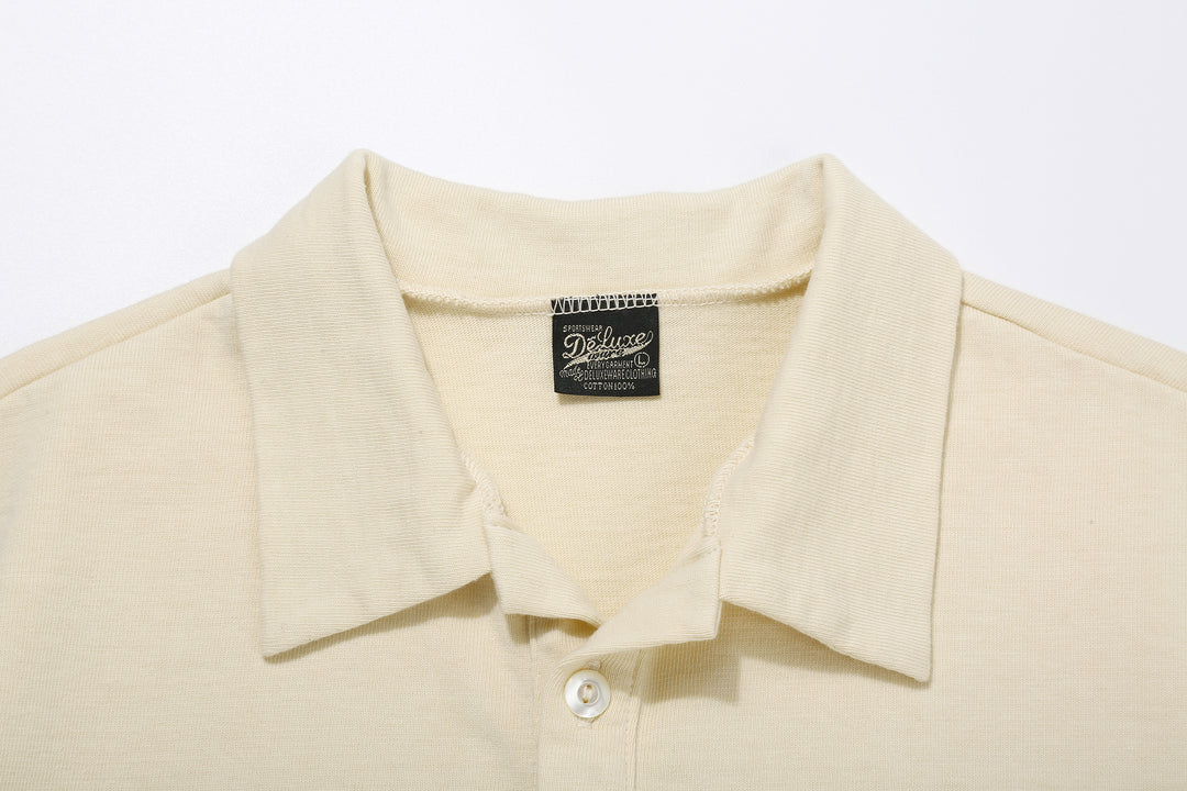 Deluxeware OCTS-00 12.5oz Loopwheeled Polo Shirt Made in Japan Ash Yel Collar Close Up