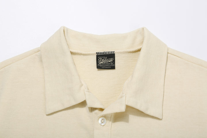 Deluxeware OCTS-00 12.5oz Loopwheeled Polo Shirt Made in Japan Ash Yel Collar Close Up
