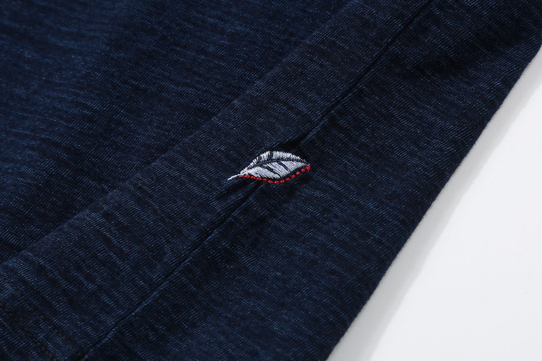 Pure Blue Japan SS-5011-D indigo jersey T-shirt dark indigo slub cotton Japan leaf embroidery