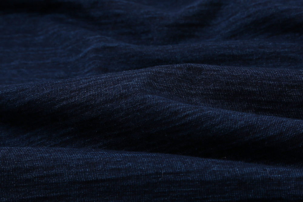 Pure Blue Japan SS-5011-D indigo jersey T-shirt dark indigo slub cotton Japan close up