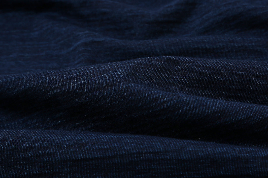Pure Blue Japan SS-5011-D indigo jersey T-shirt dark indigo slub cotton Japan close up