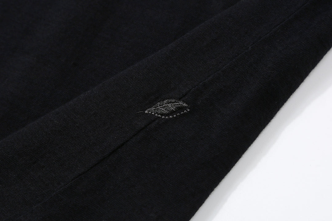 Pure Blue Japan SS-5011-IDBK indigo black jersey T-shirt fading cotton Japan leaf embroidery