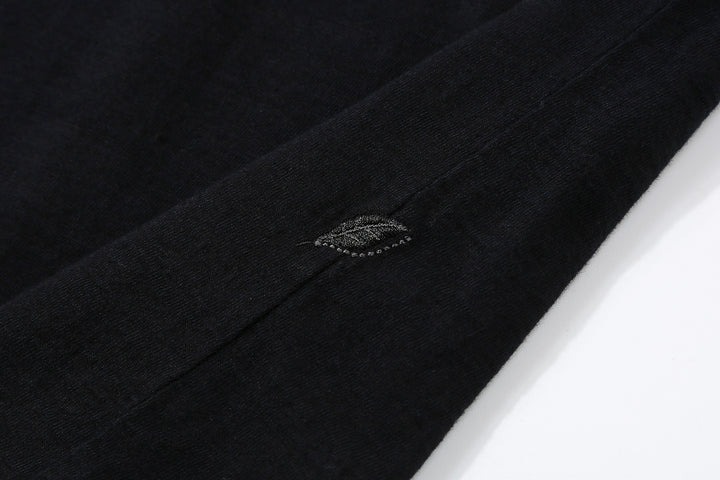 Pure Blue Japan SS-5011-IDBK indigo black jersey T-shirt fading cotton Japan leaf embroidery