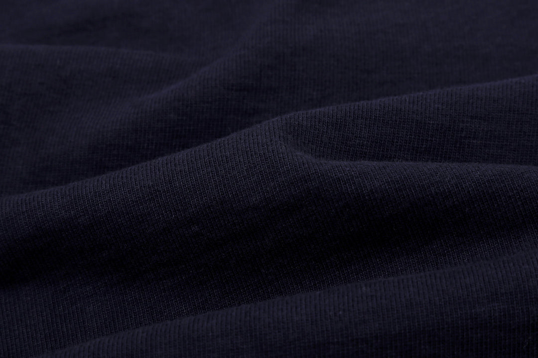 Deluxeware OCTS-00 12.5oz Loopwheeled Polo Shirt Made in Japan Fabric Close Up Navy