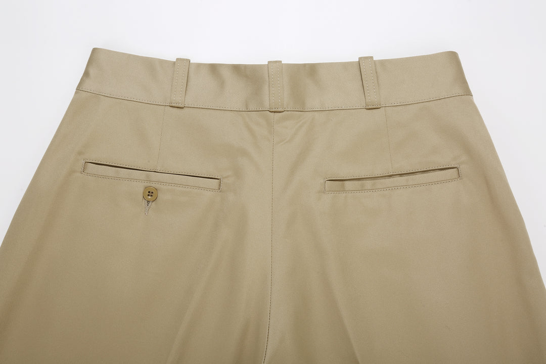 Attractions Wearmasters Lot.720 Giza Cotton Twill Heritage Trousers Beige – Back Waist and Welt Pockets Detail