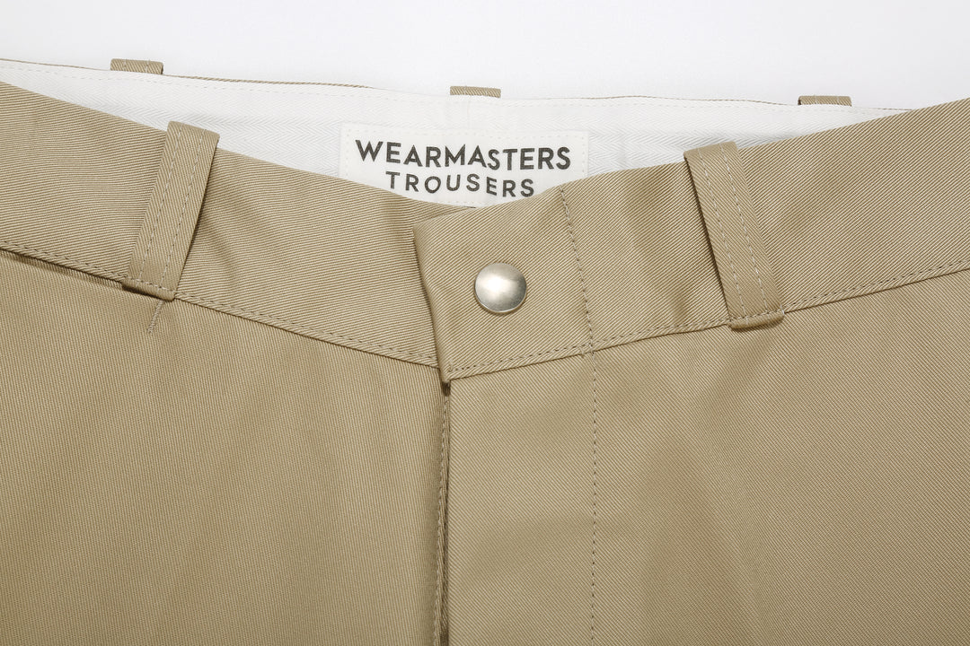 Attractions Wearmasters Lot.720 Giza Cotton Twill Heritage Trousers Beige – Waist Snap Fastening Detail