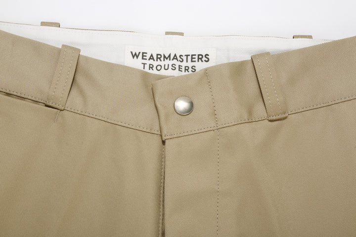 Attractions Wearmasters Lot.720 Giza Cotton Twill Heritage Trousers Beige – Waist Snap Fastening Detail