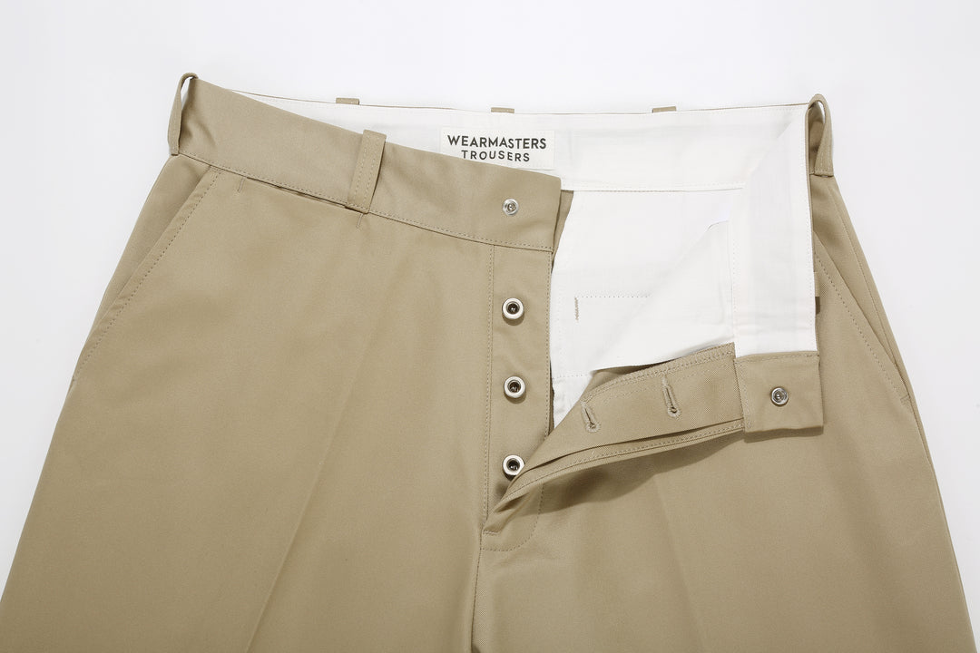 Attractions Wearmasters Lot.720 Giza Cotton Twill Heritage Trousers Beige – Front Waist and Interior Detail