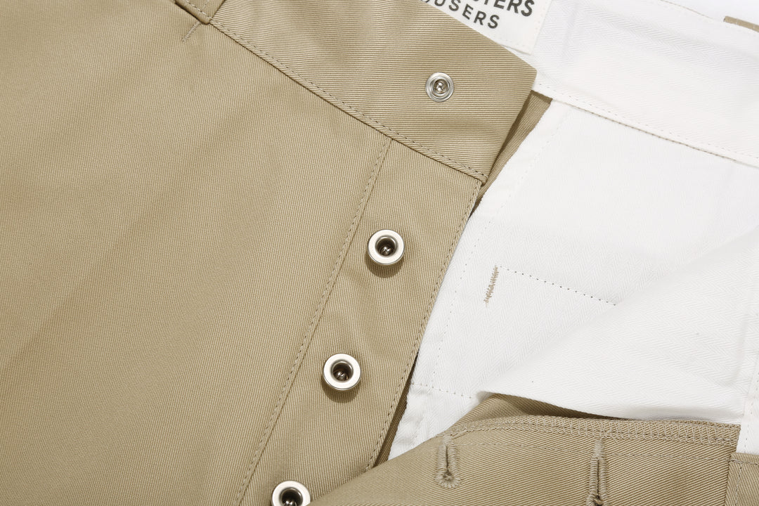 Attractions Wearmasters Lot.720 Giza Cotton Twill Heritage Trousers Beige – Metal Button Fly Detail