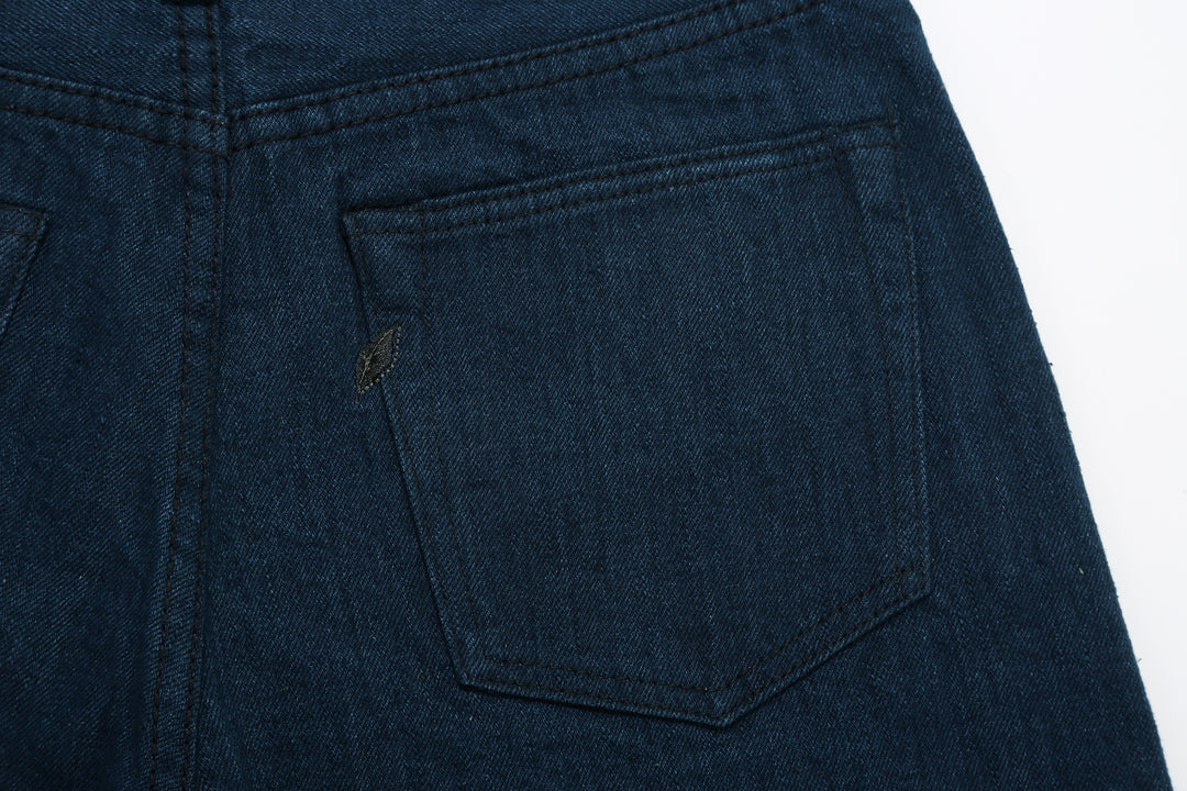Pure Blue Japan OCE-019 14oz Oceanic Indigo Selvedge Jeans – Right Back Pocket and Shoai Leaf Embroidery Detail