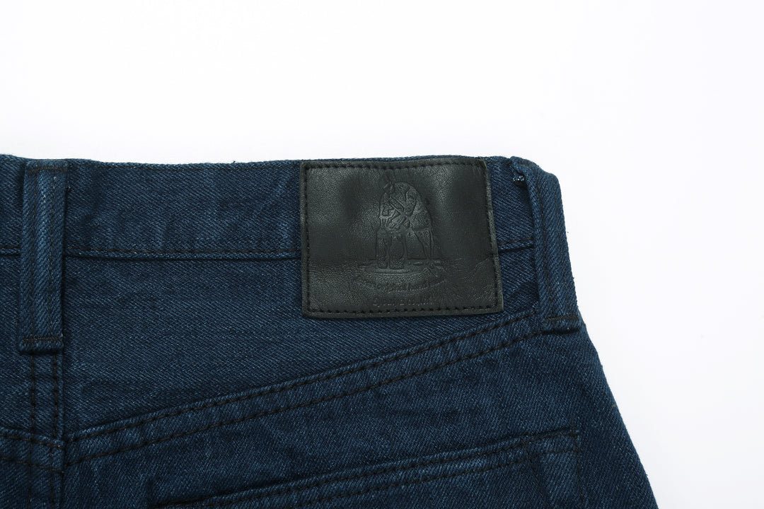 Pure Blue Japan OCE-019 14oz Oceanic Indigo Selvedge Jeans – Black Lambskin Leather Patch Detail