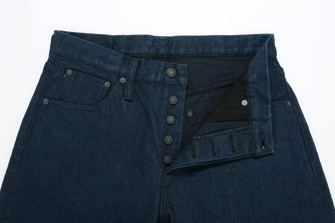 Pure Blue Japan OCE-019 14oz Oceanic Indigo Selvedge Jeans – Open Button Fly Detail