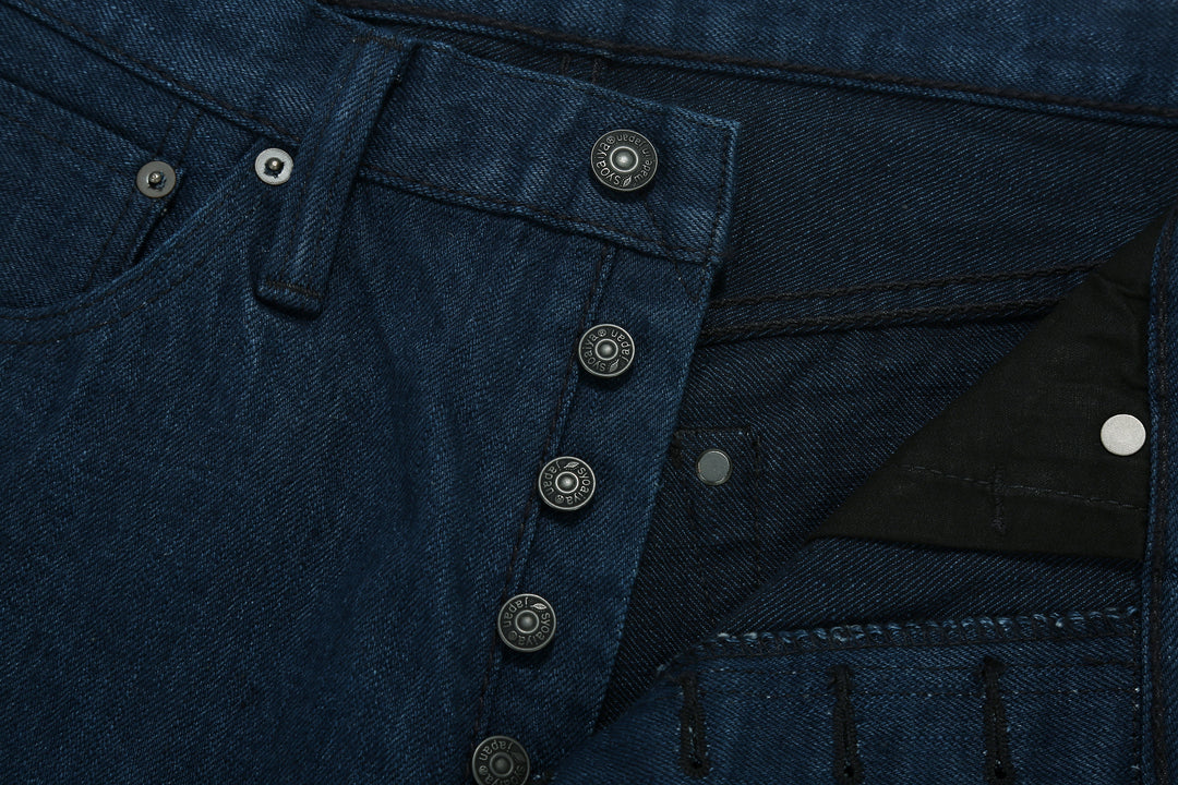 Pure Blue Japan OCE-019 14oz Oceanic Indigo Selvedge Jeans – Custom Iron Buttons Detail