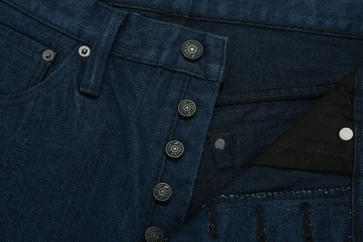 Pure Blue Japan OCE-019 14oz Oceanic Indigo Selvedge Jeans – Custom Iron Buttons Detail