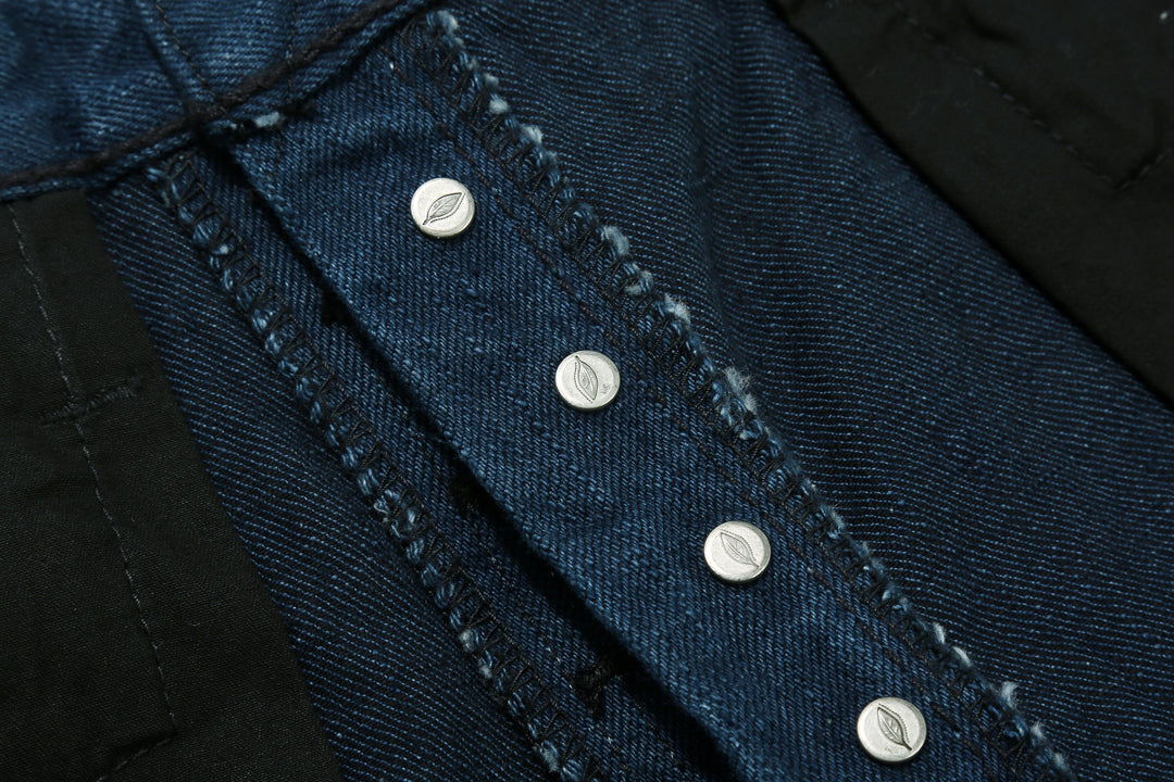 Pure Blue Japan OCE-019 14oz Oceanic Indigo Selvedge Jeans – Leaf-Stamped Button Backs Detail