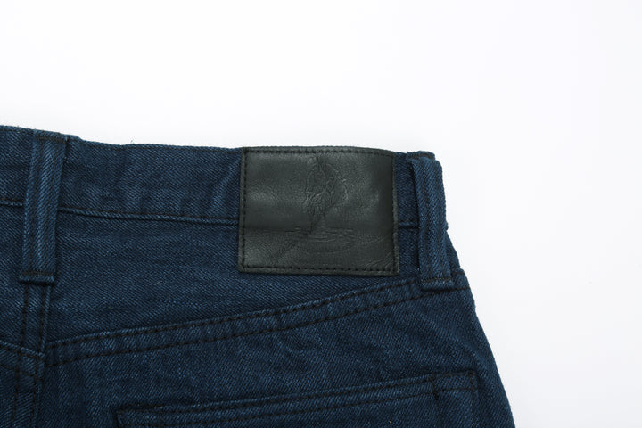 Pure Blue Japan OCE-002 14oz Oceanic Indigo Selvedge Jeans – Black Lambskin Leather Patch Detail
