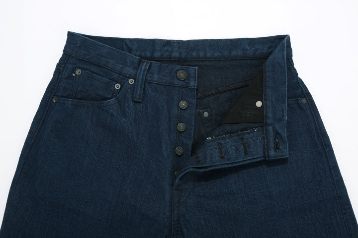 Pure Blue Japan OCE-002 14oz Oceanic Indigo Selvedge Jeans – Open Button Fly Detail