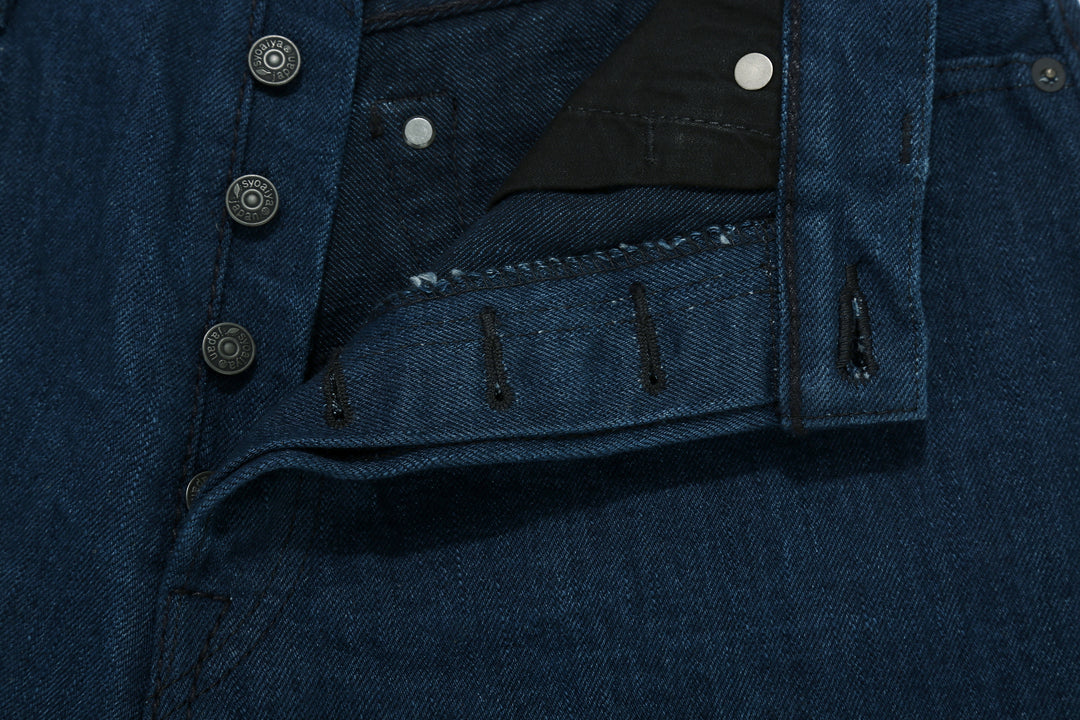 Pure Blue Japan OCE-002 14oz Oceanic Indigo Selvedge Jeans – Buttonholes and Fly Stitching Detail