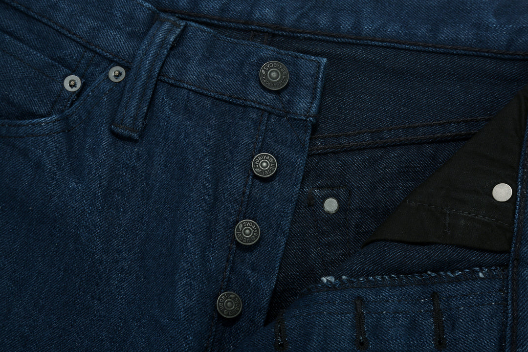 Pure Blue Japan OCE-002 14oz Oceanic Indigo Selvedge Jeans – Custom Iron Buttons Detail