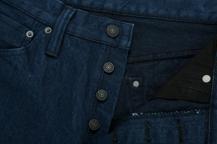 Pure Blue Japan OCE-002 14oz Oceanic Indigo Selvedge Jeans – Custom Iron Buttons Detail