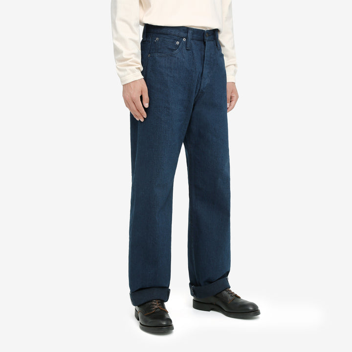 Pure Blue Japan OCE-002 14oz Oceanic Indigo Selvedge Jeans – Model Front Three-Quarter View