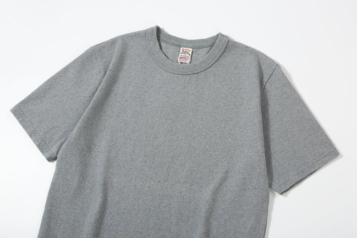 UES recycled denim short sleeve T-shirt made in Japan indigo sax blue front view collar