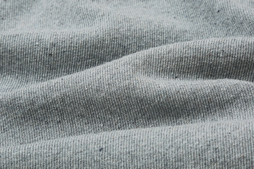 UES recycled denim short sleeve T-shirt made in Japan indigo sax blue fabric close up