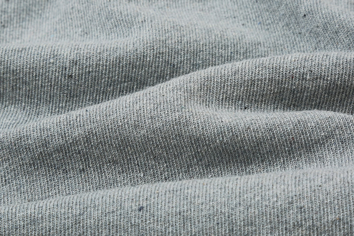 UES recycled denim short sleeve T-shirt made in Japan indigo sax blue fabric close up
