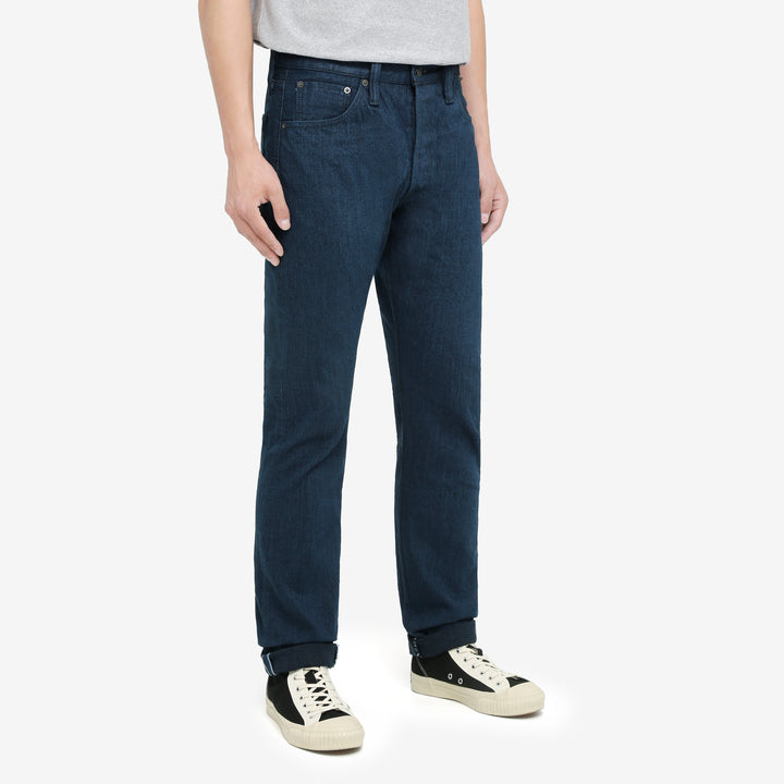 Pure Blue Japan OCE-019 14oz Oceanic Indigo Selvedge Jeans – Model Front Three-Quarter View