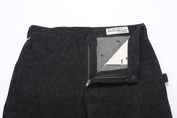 boncoura 15oz selvedge black denim painter pants straight fit