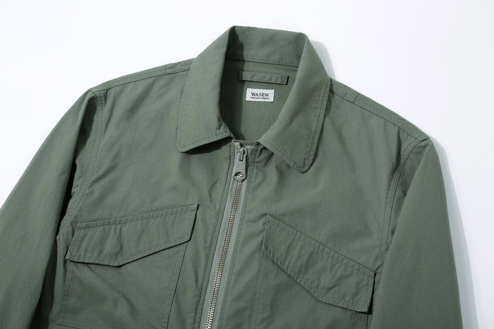 Wasew WSW-26S-001 CWU-7/W Cotton Nylon Flight Jacket - Sage Green | Made in Japan | Collar and Chest Detail