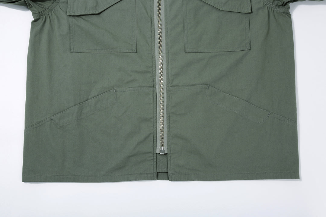 Wasew WSW-26S-001 CWU-7/W Cotton Nylon Flight Jacket - Sage Green | Made in Japan | Front Hem and Zipper Detail