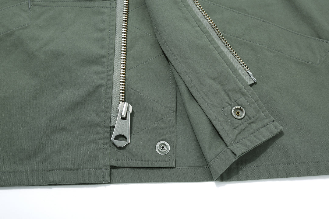 Wasew WSW-26S-001 CWU-7/W Cotton Nylon Flight Jacket - Sage Green | Made in Japan | Military-Style WALDES Zipper and Snap Detail