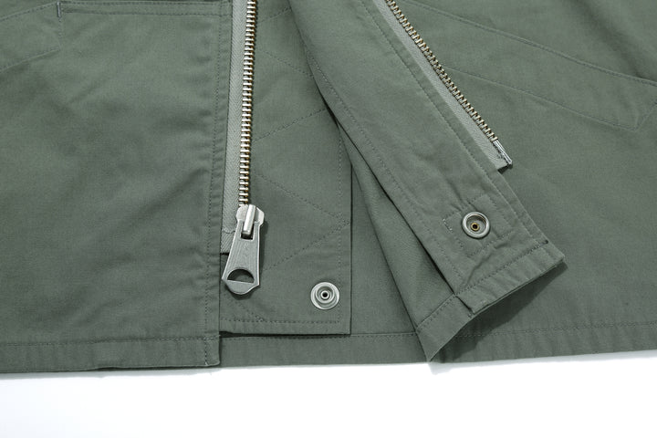 Wasew WSW-26S-001 CWU-7/W Cotton Nylon Flight Jacket - Sage Green | Made in Japan | Military-Style WALDES Zipper and Snap Detail