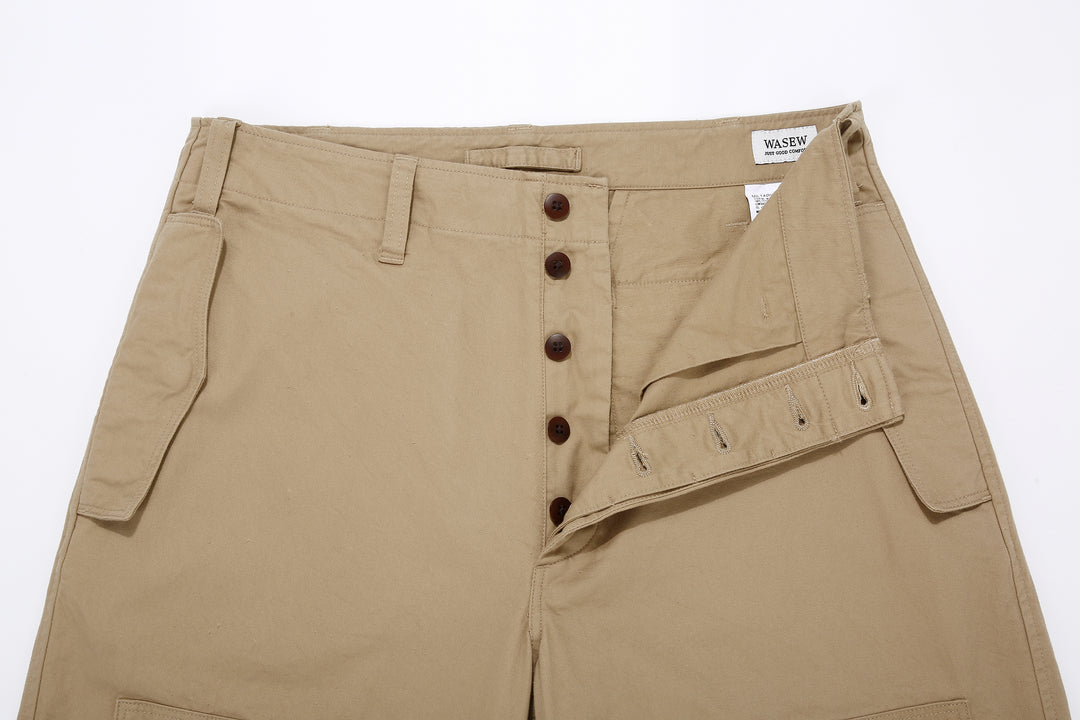 Wasew WSW-26S-011 Military Double Knee Work Pants - Beige | Made in Japan | Button Fly and Waist Construction