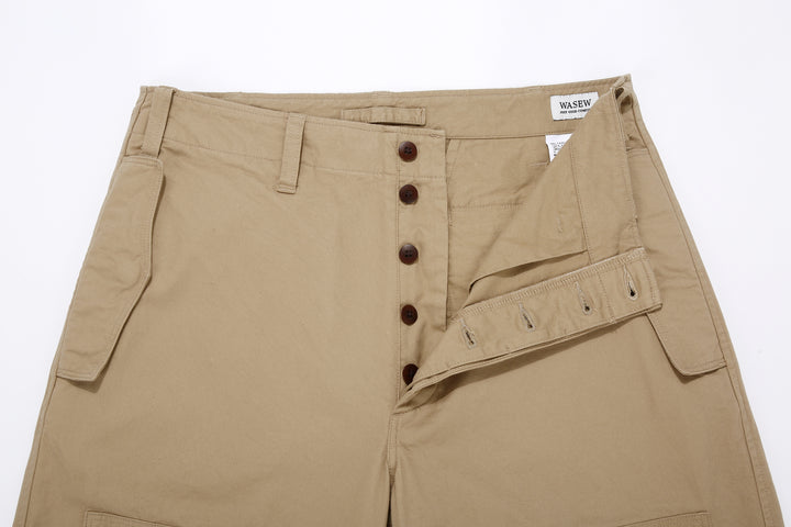 Wasew WSW-26S-011 Military Double Knee Work Pants - Beige | Made in Japan | Button Fly and Waist Construction