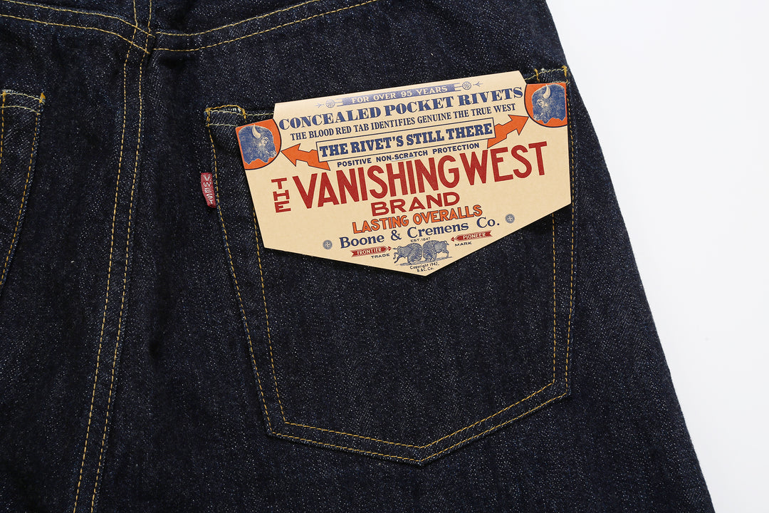 Freewheelers Vanishing West Lot 601XX 1942 14oz selvedge denim jeans regular straight fit indigo Japan close up