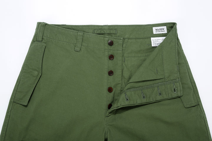 Wasew WSW-26S-011 Military Double Knee Work Pants - Olive | Made in Japan | Button Fly and Waist Construction
