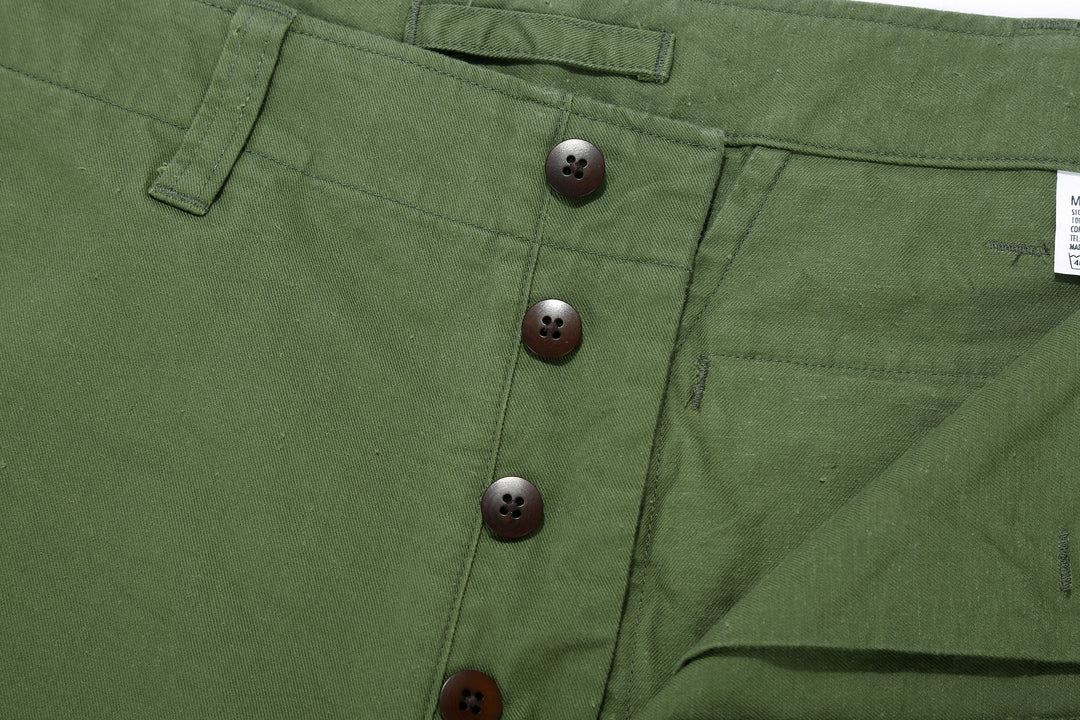 Wasew WSW-26S-011 Military Double Knee Work Pants - Olive | Made in Japan | Button Fly Detail